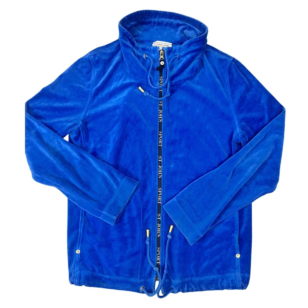 Vintage St. John Sport Velour Zip Jacket Blue Athleisure Logo Preppy Sz‎ S Y2K